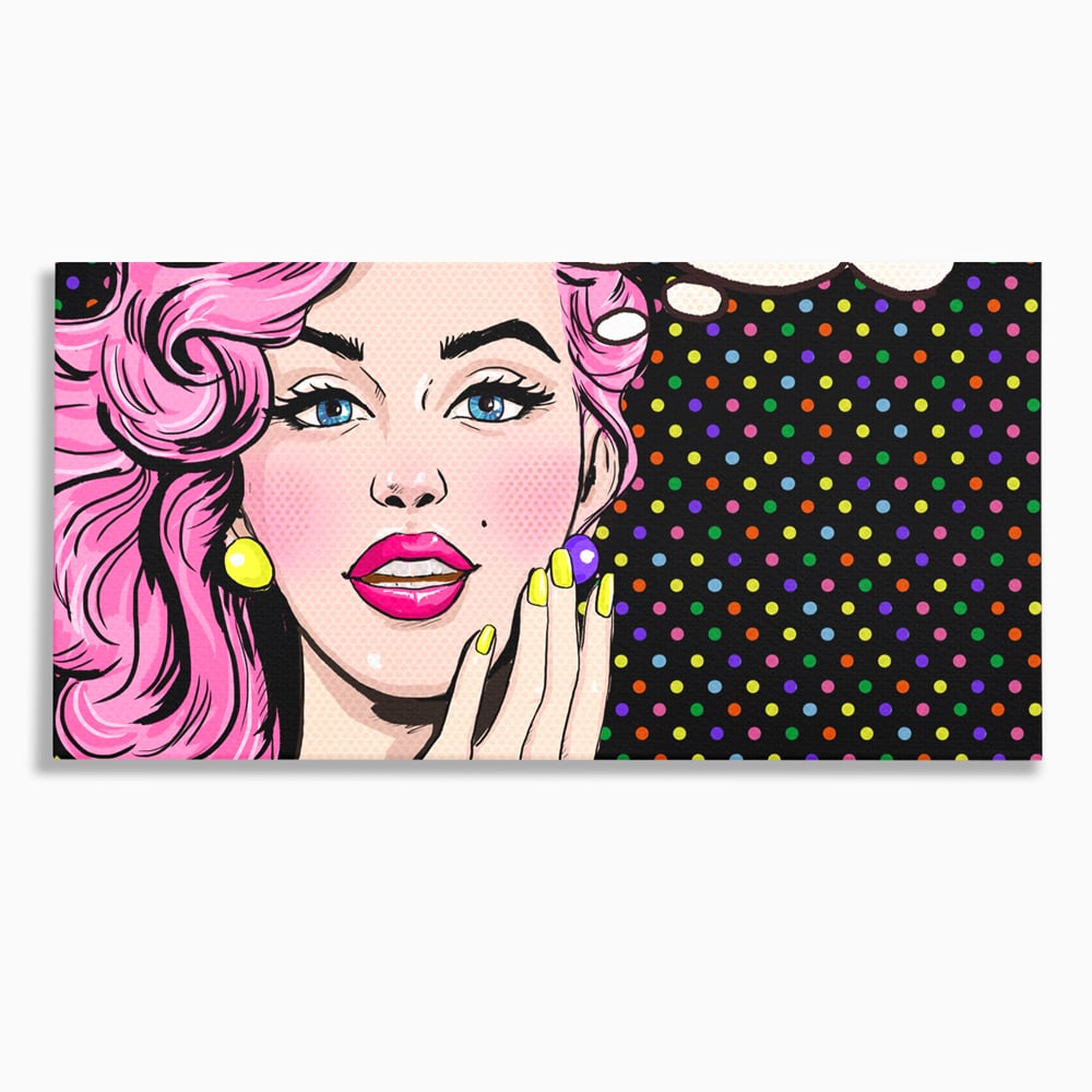 Tablou canvas cu ilustratie pop art cu femeie, fara rama, pe sasiu de lemn